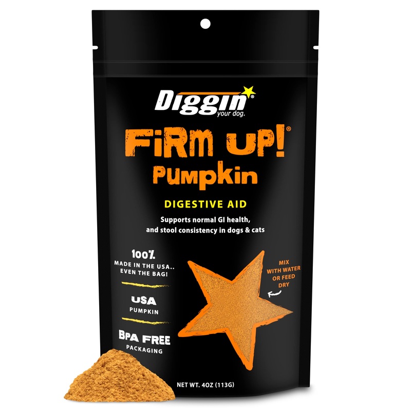 Diggin Your Dog Firm Up Pumpkin for Dogs & Cats, 100% Made in USA, Pumpkin Powder for Dogs, Digestive Support, Apple Pectin, Fiber, Healthy Stool, 4 oz 4 oz (Pack of 1)