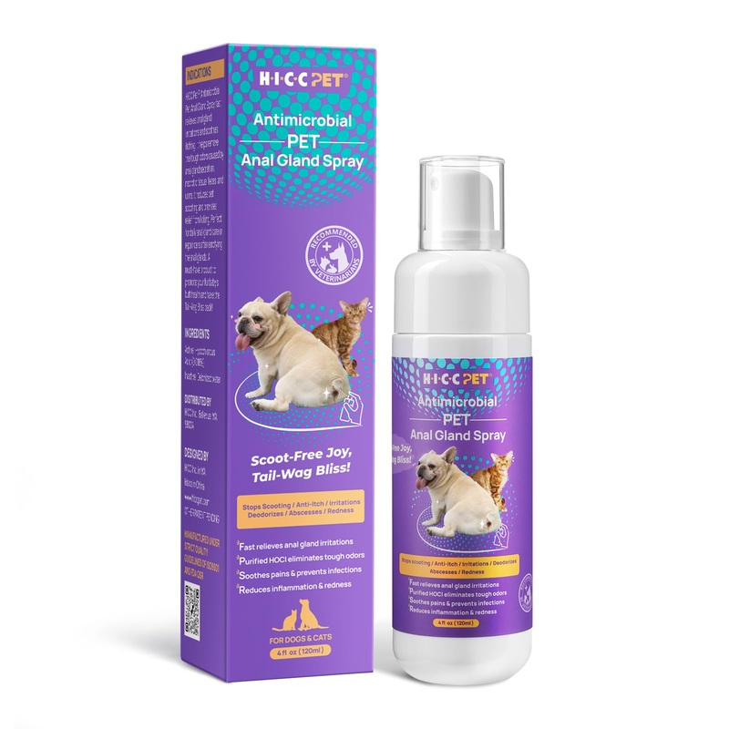 HICC PET Dog Anal Gland Spray – Fast Relieves Anal Gland Irritations and Soothes Itching, Stops Scooting, Eliminates Tough Odors, Pain Relieving & Anti-Itch, Safe for All Animals – 4 Fl Oz
