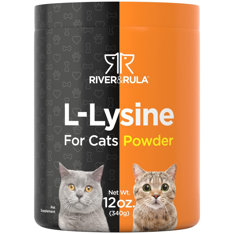 Horbach L-Lysine Powder for Cats 500mg | 12oz | Cat Health Supplement | Non-GMO, Vegetarian Formula | by River & Rula