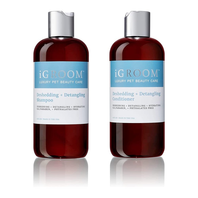 iGroom Shampoo and Conditioner Bundle – Deshedding & Detangling Dog Shampoo 16oz – Loosen Tangles/Unwanted Undercoat + Deshedding & Detangling Dog Conditioner 16oz – Adds Shine & Volume