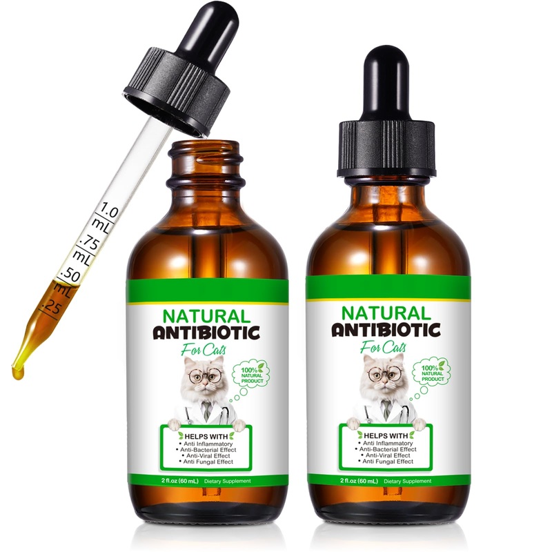 Natural Antibiotics for Cats,2 PCS Cat Antibiotics- Cat Multivitamin is anti-bacterial effect antibiotics for cats,Supports Immune & Cats Allergy Relief,Health Supplies Cats UTI Antibiotics(60ml)