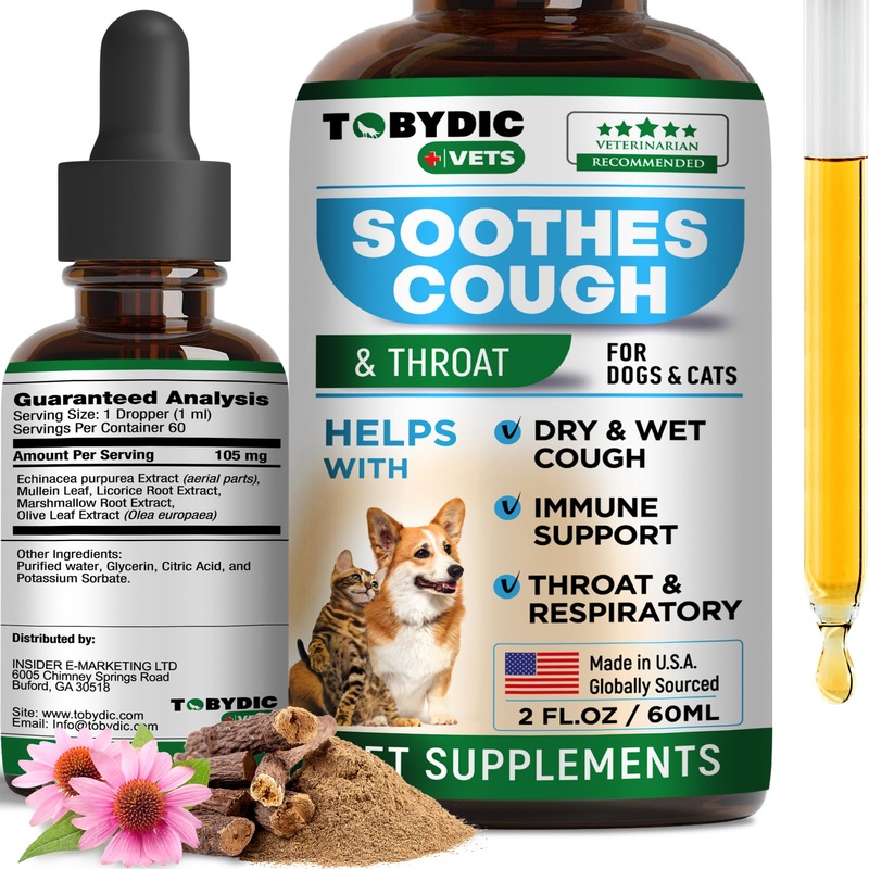 Natural Dog Cough Medicine & Antibiotic for Cats Respiratory Infection – Sneezing Relief & Kennel Cough Treatment – Trachea Collapse & Pet Asthma Support – Made in USA