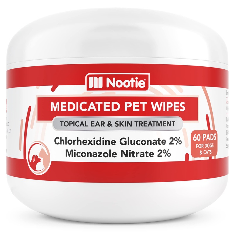 Nootie Medicated Dog Wipes, Chlorhexidine & Miconazole Pet Wipes for Dogs & Cats – 2 Small Wipes, 60 Count – Sold in Over 10,000 Vets & Pet Stores 60 Count (Pack of 1)
