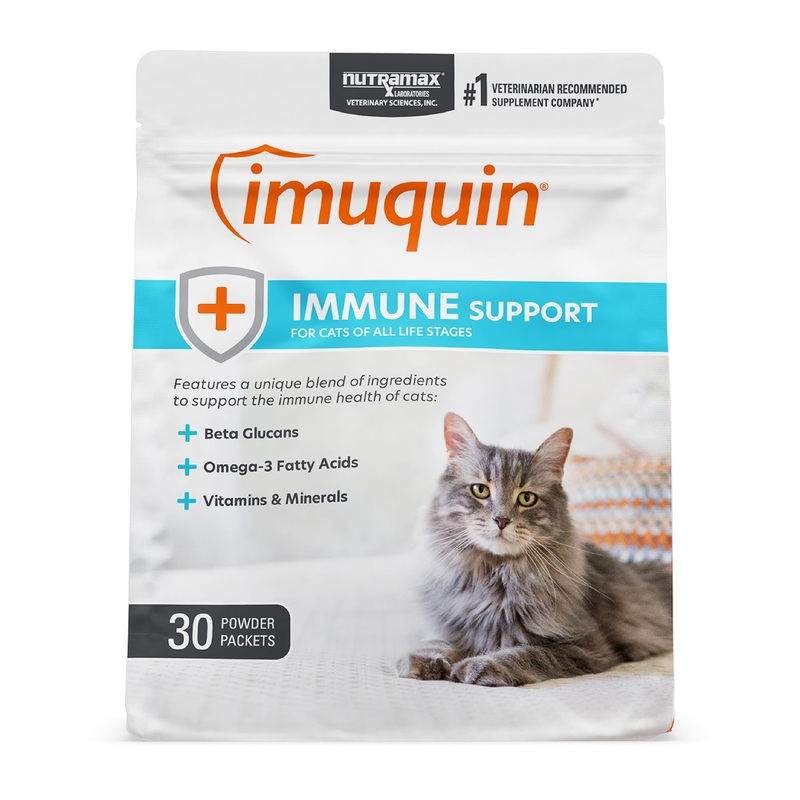 Nutramax Imuquin Immune Health Supplement Powder for Cats, with Beta Glucans, Marine Lipids, Vitamins and Minerals, 30 Packets Updated Version