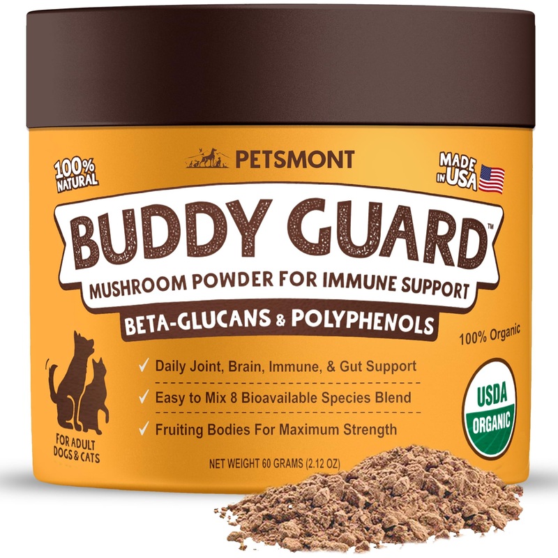 Petsmont Buddy Guard for Lumps and Bumps, Lipoma for Dogs & Cats, Patent Pending Organic 8 Mushroom Powder Blend Natural Dog Probiotic & Immune Support Chaga, Reishi, Lion’s Mane, Turkey Tail Mushroom