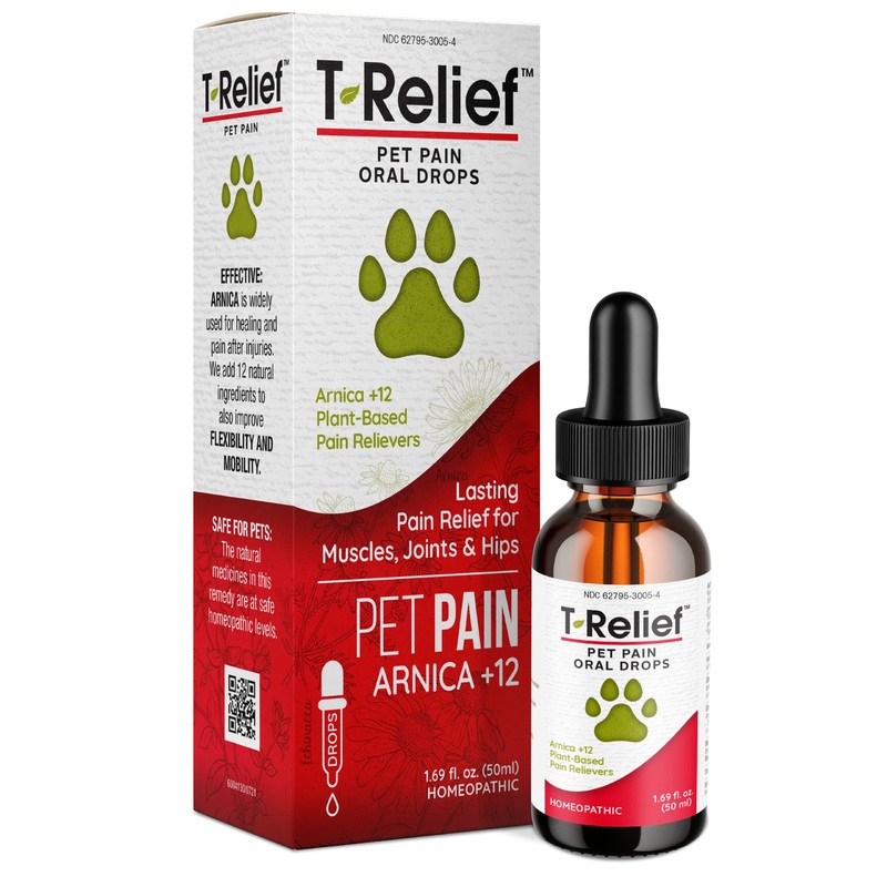 T-Relief Pet Pain Relief Drops Arnica +12 Powerful Natural Medicines Help Reduce Muscle Joint & Hip Pain Soreness Stiffness Injuries in Dogs & Cats – Fast-Acting Soother – 1.69 oz T-Relief Pet Pain drops – 1.69 oz