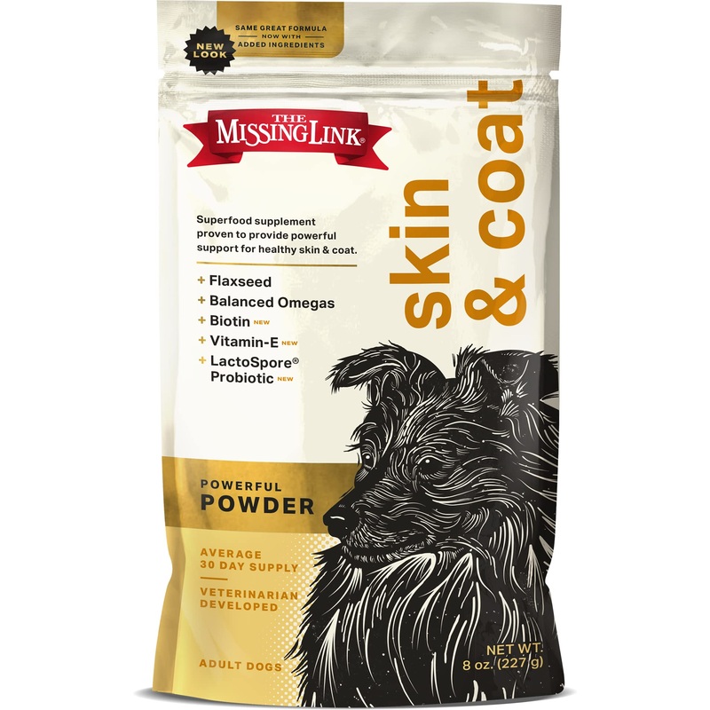 The Missing Link Skin & Coat + Probiotics Supplement 8oz Bag – Powerful Superfood Powder for Dogs Supports Healthy Skin & Glossy Coat, Promotes Hair Growth