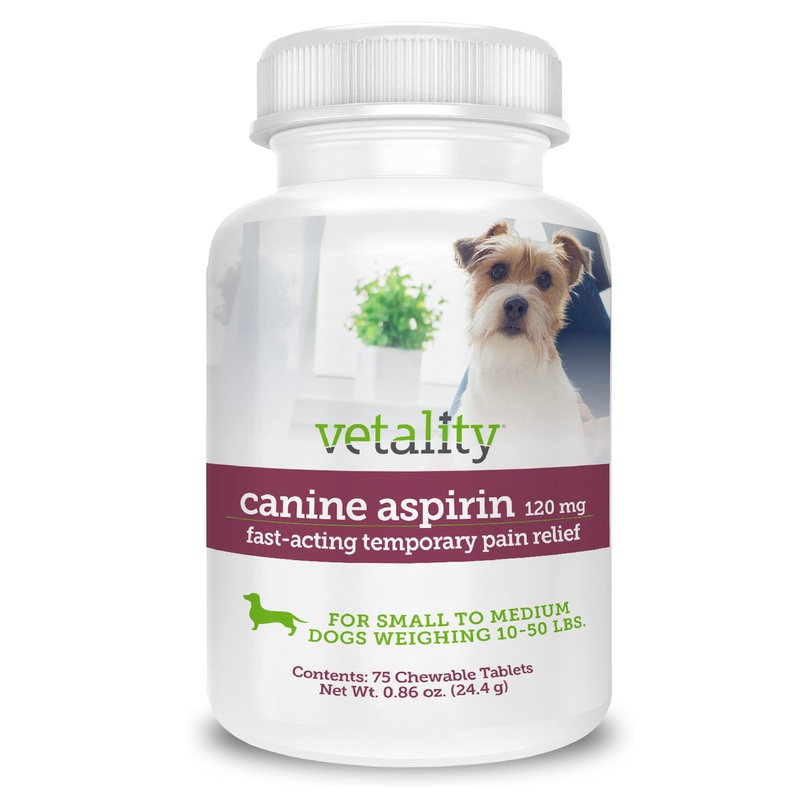 Vetality Canine Aspirin for Dogs | Fast Pain Relief | Chewable Tablets | Liver Flavor | Medicine for Hip, Joint, and Other Aches Small – Medium Dogs