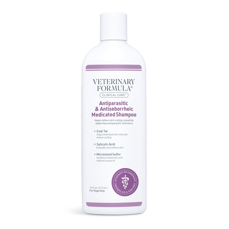 Veterinary Formula Clinical Care Antiparasitic & Antiseborrheic Medicated Dog Shampoo, 16 oz  Paraben, Dye, Soap Free  Hydrating and Antifungal Shampoo for Dogs, White