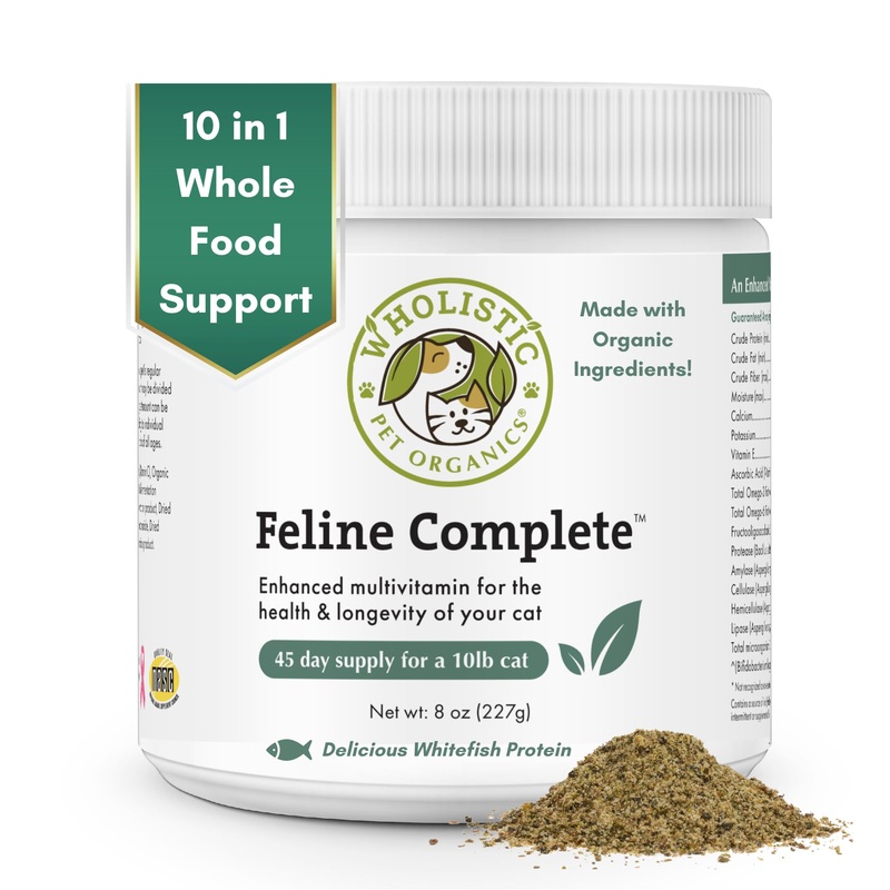 Wholistic Pet Organics Feline Complete: Cat Multivitamins Powder – 8 oz – Cat Probiotics for Indoor Cats – Immune Support Supplement for Cats – Essential Vitamins and Supplement for Cats Skin & Coat Original Whitefish