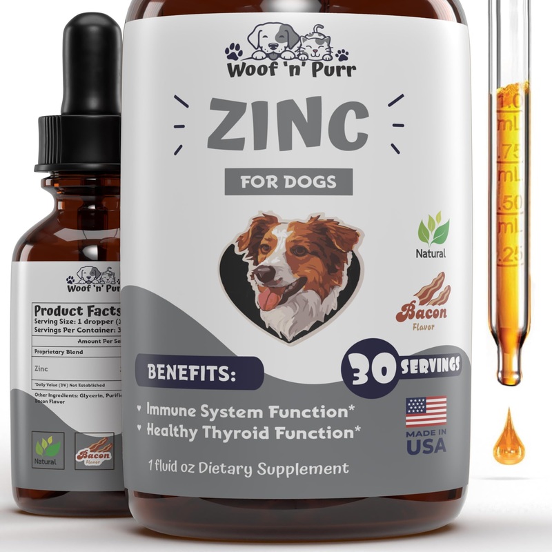 Zinc for Dogs – Dog Zinc Supplement – Helps to Support Healthy Skin, Coat, Immune Health & More – Dog Zinc – Dog Skin and Coat Supplement – Skin and Coat Supplement for Dogs – 1 fl oz – Bacon Flavor