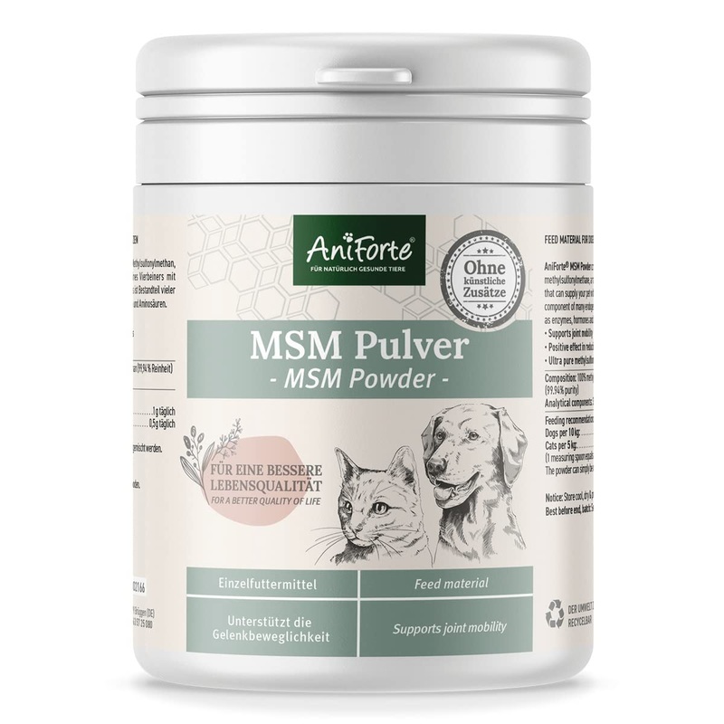 AniForte MSM Powder for Dogs & Cats 300 g – Highly pure methylsulfonylmethane, high dosage with a purity of 99.94%, organic sulfur for animals as a joint powder, highest quality