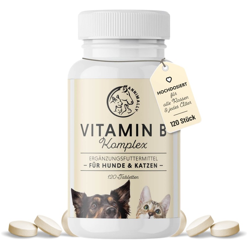 Annimally Vitamin B Complex Dog 120 tablets for up to 4 months I Vitamin B high dosage for dogs and cats with vitamin B1, B2, B3, B5, B6, B9, B12, vitamin K, L-tryptophan and selenium