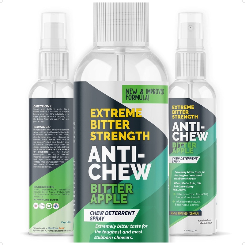 Bitter Apple Spray for Dogs to Stop Chewing Furniture Paws & Household Items 5X Strength NO CHEW Spray – Natural, Alcohol Free & Non Toxic | Effective Anti Chew Deterrent Spray | Made in USA Green