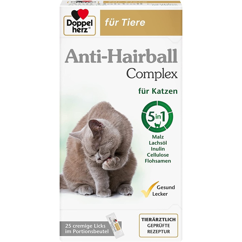 Doppelherz Anti-Hairball Complex for cats – With valuable fibers and oils to support digestion with hairballs – 25 creamy licks