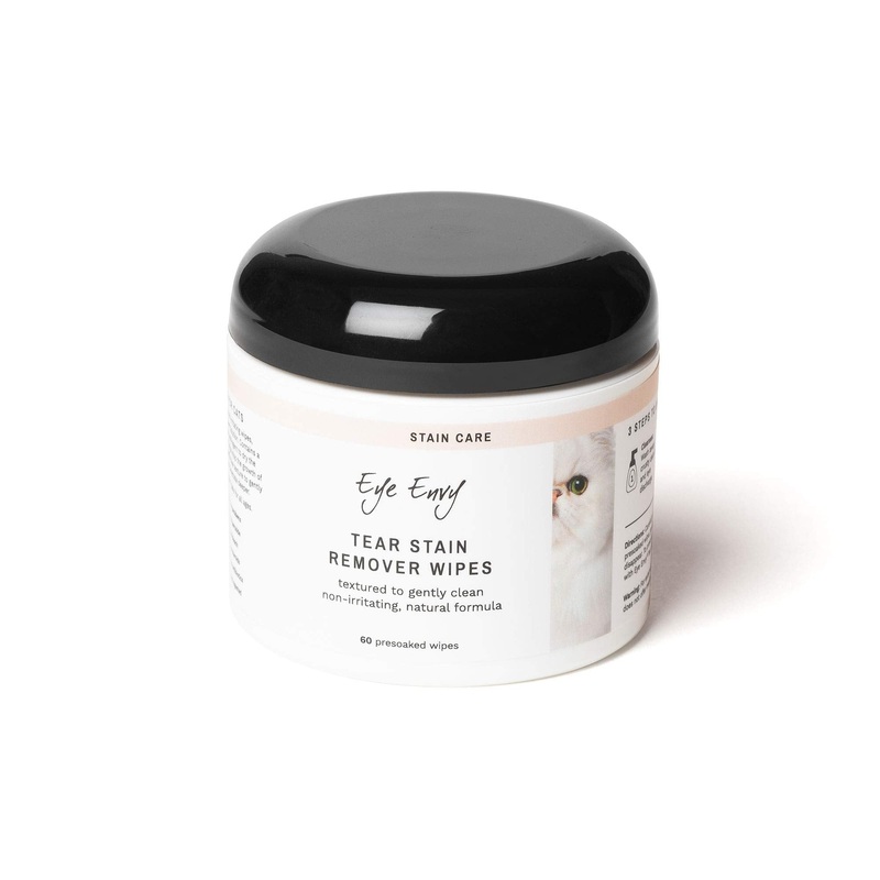 Eye Envy Tear Stain Wipes for Cats | Textured to Gently Clean, Treats The Cause of Staining | 100% Natural Formula | Recommended by Persian & Exotic Breeders, Vets, Groomers | 60 Ct