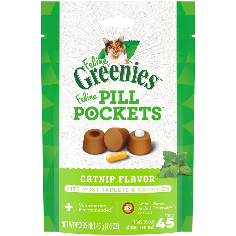 Feline GREENIES Pill Pockets for Cats Natural Soft Cat Treats, Catnip Flavor, 1.6 oz. Pack (45 Treats)