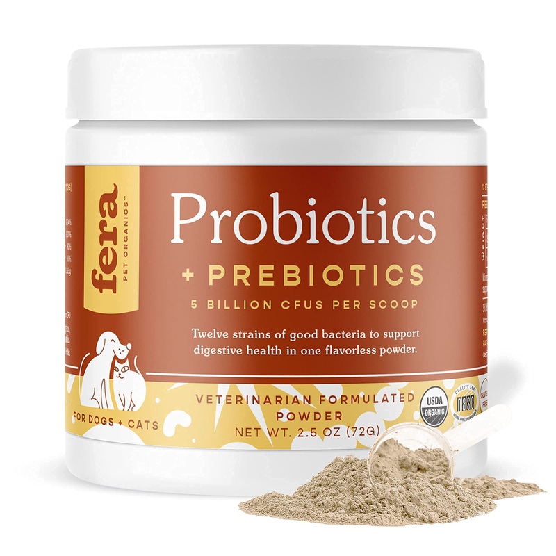 FERA Probiotics for Dogs and Cats – USDA Organic Certified – Advanced Max-Strength Vet Formulated – All Natural Probiotics Powder – Made in The USA – 5 Billion CFUs Per Scoop (Packaging May Vary)