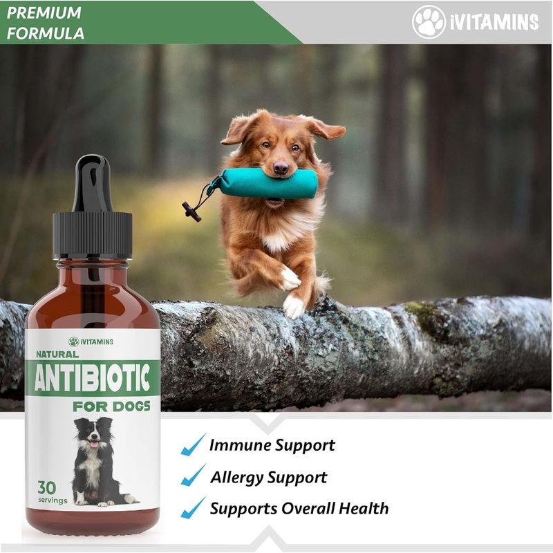 Natural Antibiotics for Dogs | 60ML Dog Antibiotic Support Dog Itchy Skin Relief | Dog Allergy Relief | Dog Immune Support | Dog Antibiotics for Skin Infection, UTI, Yeast Infection | 2 fl oz, Bacon