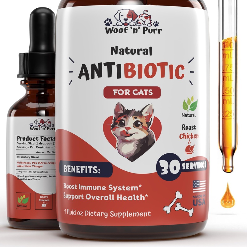 Natural Cat Antibiotic – Antibiotics for Cats – Pet Antibiotics – Cat Antibiotics – Cat Allergy Relief for Cats – Antibiotic for Cats – Cat UTI Antibiotics – 1 fl oz: Roast Chicken Flavor