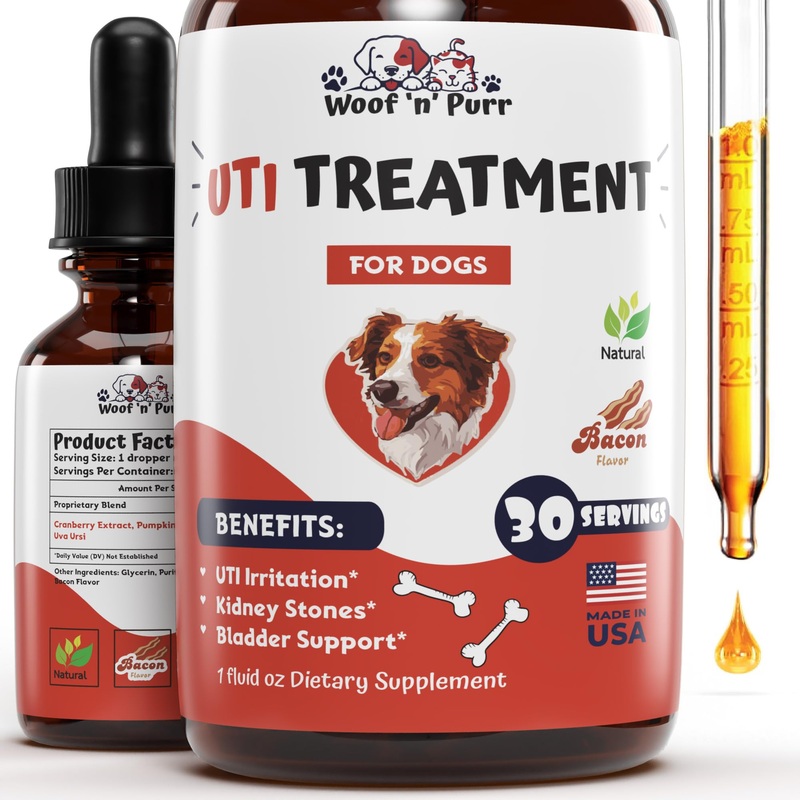 Natural Dog UTI Treatment – Dog UTI – Dog Urinary Tract Infection Treatment – UTI Dog Treatment – Dog UTI Supplement – Dog UTI Cranberry – Dog Cranberry Supplement – 1 fl oz – Bacon Flavor