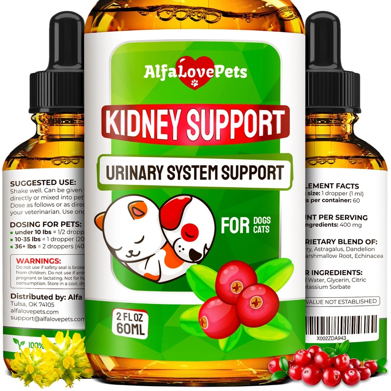 Natural Kidney Support for Dog UTI & Cat UTI – Canine Urinary Tract Care w/ Cranberry – Cat Bladder & Dog Kidney Essentials – Organic Supplement – Made in USA Drops for Dog Kidney Support (2 Oz)