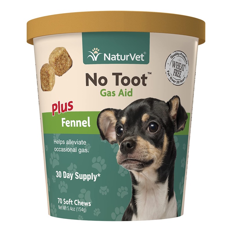 NaturVet  No Toot Gas Aid For Dogs Plus Fennel  70 Soft Chews | Alleviates Intestinal Gas | Helps Reduce Stool & Urine Odors | 30 Day Supply
