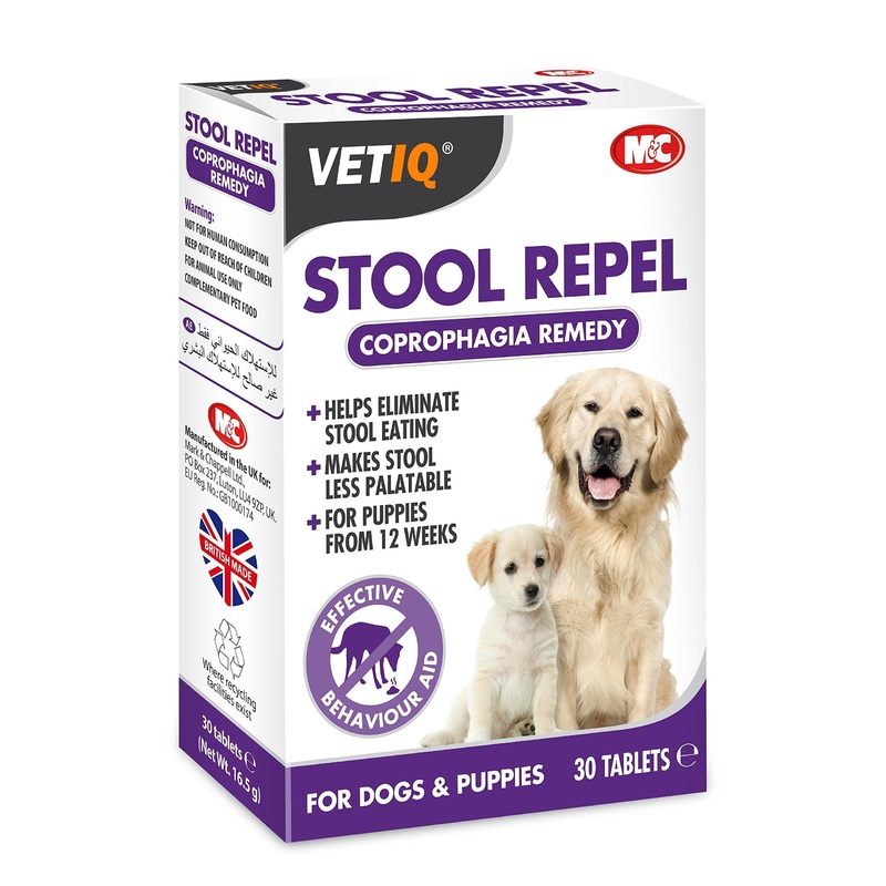VetIQ Stool Repel Coprophagia Aid, 30 Tablets, Pet Supplement Helps Eliminate Stool Eating, Dog Stool Repellant Makes Stool Less Palatable, For Puppies 12 Weeks and Up
