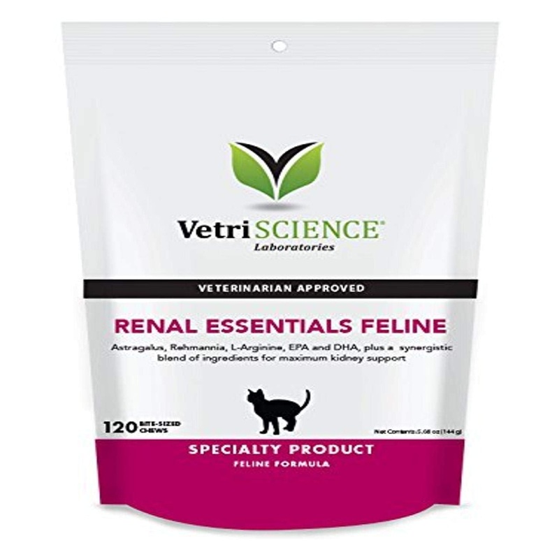VetriScience Laboratories Renal Essentials, Kidney Health Support for Cats, 120 Bite-Sized Chews