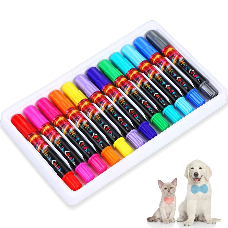 WILLBON Pet Hair Dye 12 Colors for Dog Cat Temporary Washable Pet Fur Coloring Bright Color Pet Hair Chalk Painting Pens Non-Toxic for Creative Grooming