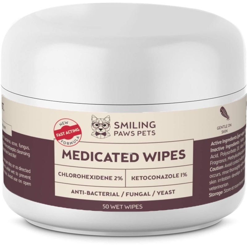 Advanced+ Medicated Antibacterial & Antifungal Wipe For Dogs & Cats  Contains Ketoconazole & Chlorhexidine – Dog Skin Yeast Infection Treatment – For Ringworm, Pyoderma, Bacteria & Fungus. 50 pads 1 x 50 Wipes
