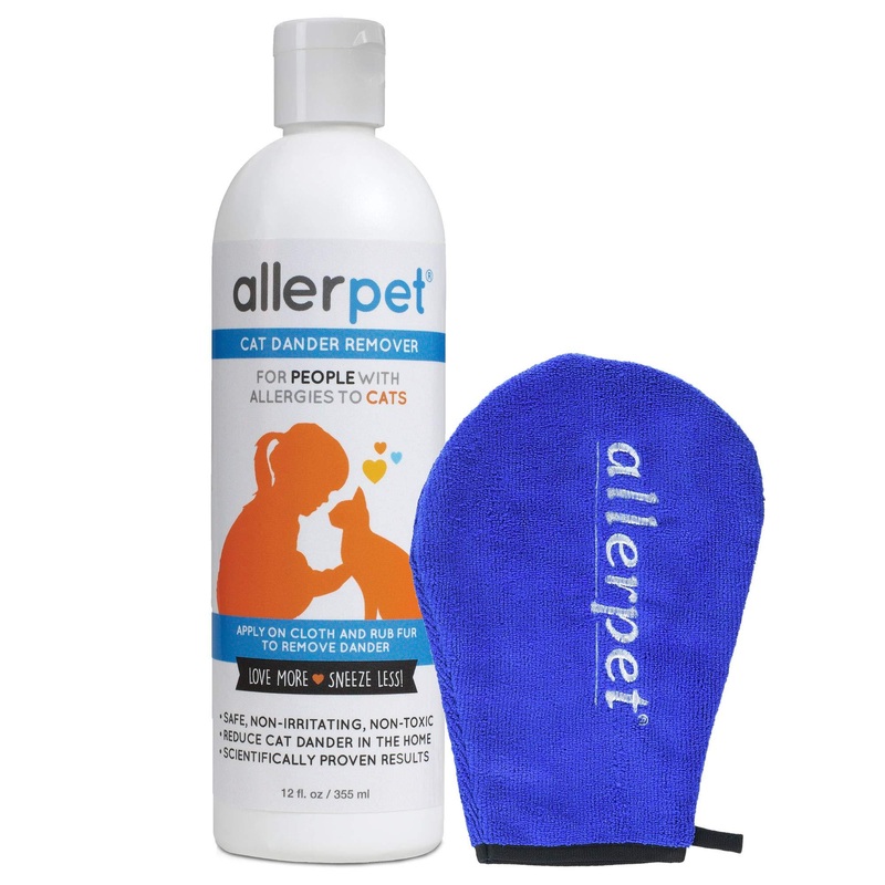 Allerpet Cat Dander Remover – 100% Non Toxic Pet Allergen Reducer – Scientifically Proven for Effective Cat Allergy Relief – Proudly USA Made (12oz) Single w/ Applicator Mitt
