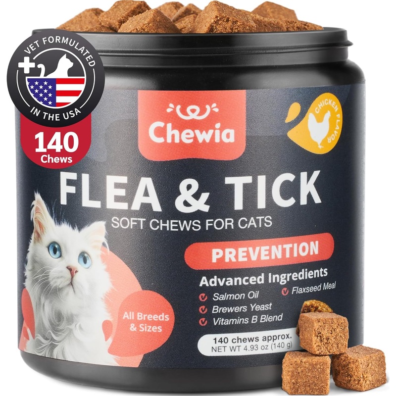 Beloved Pets Flea and Tick Control Treats for Pets – Flea Prevention Soft Chews – Natural Tick Repellent Supplement – Made in USA Chewables – 140 Ct Salmon Fish (only for Cats)