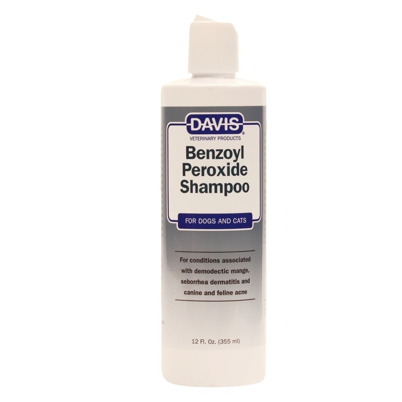 Davis Benzoyl Peroxide Medicated Dog & Cat Shampoo, 12 oz.  Dermatitis and Demodectic Mange