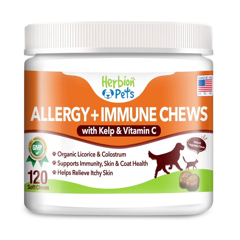 Herbion Pets Allergy + Immune Chews with Kelp & Vitamin C, 120 Soft Chews – Supports Immunity, Skin and Coat Health – Relieves Itchy Skin – Made in USA – Natural Vegetable Flavor – for Dogs 12 Weeks+