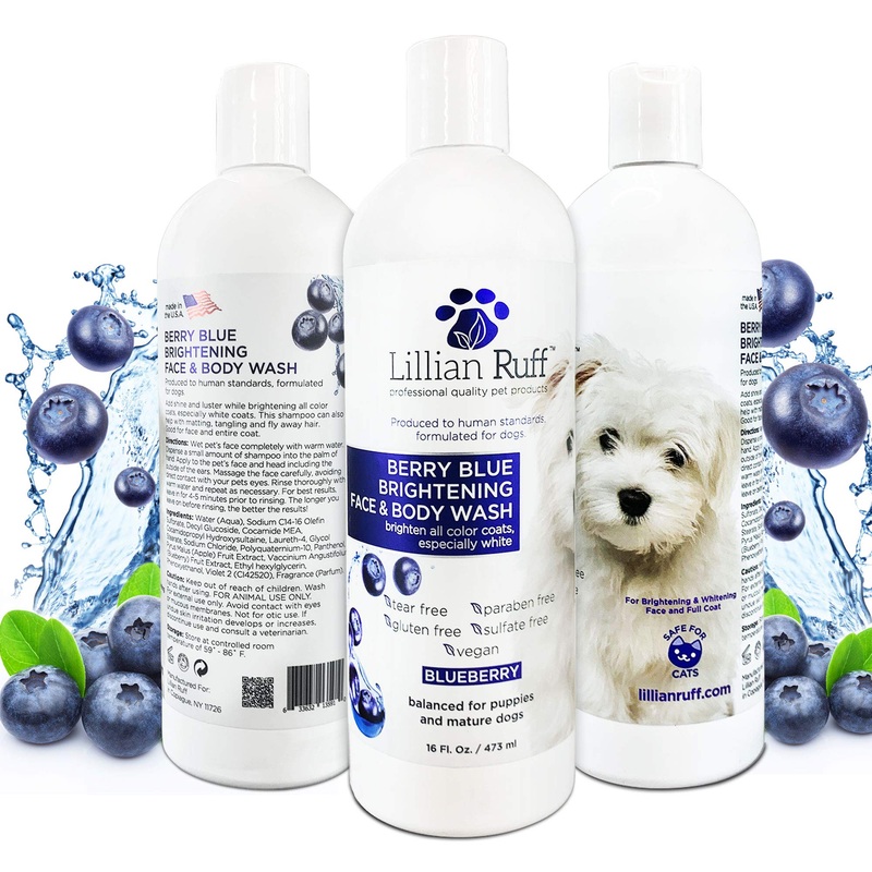 Lillian Ruff Berry Blue Brightening Face and Body Wash for Dogs and Cats – Tear Free Blueberry Shampoo – Remove Tear Stains, Hydrate Dry Itchy Skin, Add Shine & Luster to Coats – Made in USA (16oz) 16 Fl Oz (Pack of 1)