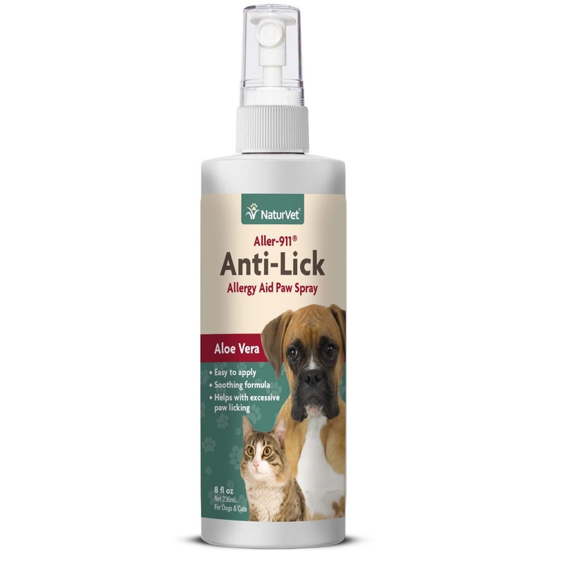 NaturVet  Aller-911 Anti-Lick Paw Spray Plus Aloe Vera  8 oz  Helps to Soothe Itchy Paws  Enhanced with Ingredients to Discourage Further Licking  For Dogs & Cats