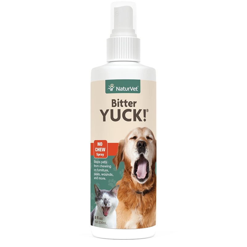 NaturVet  Bitter Yuck – No Chew Spray  Deters Pets from Chewing on Furniture, Paws, Wounds & More  Water Based Formula Does Not Sting or Stain  for Cats & Dogs 8 Ounce