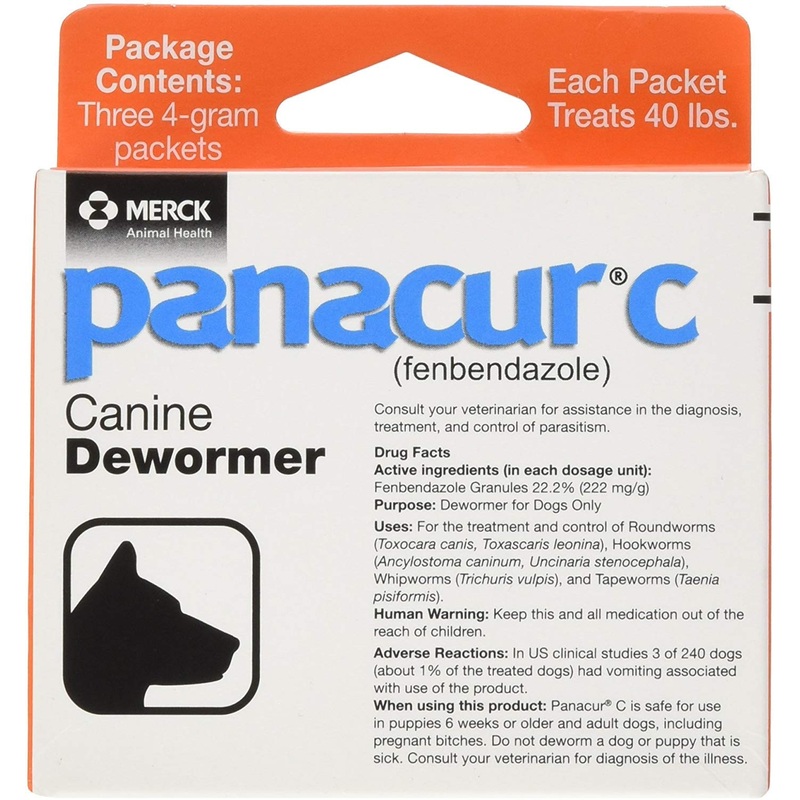 Panacur C Canine Dewormer Dogs 4 Gram Each Packet Treats 40 lbs (3 Packets), Red (IWM022815)