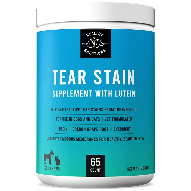 Tear Stain Remover for Dogs Plus Lutein – Supplement for White Dogs & All Other Dog Breeds – Eliminates Unsightly Eye Tear Stains for Dogs & Cats – 65 Soft Chews Enhanced with Cranberry Extract