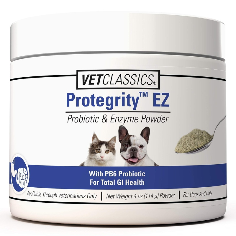 Vet Classics Protegrity EZ Probiotic Health Supplements for Dogs, Cats  Dog Digestive Support, Pet Gastrointestinal Health, Cat Stomach, Intestinal Balance  Pet Enzymes  Powder/Soft Chews 4 oz Powder