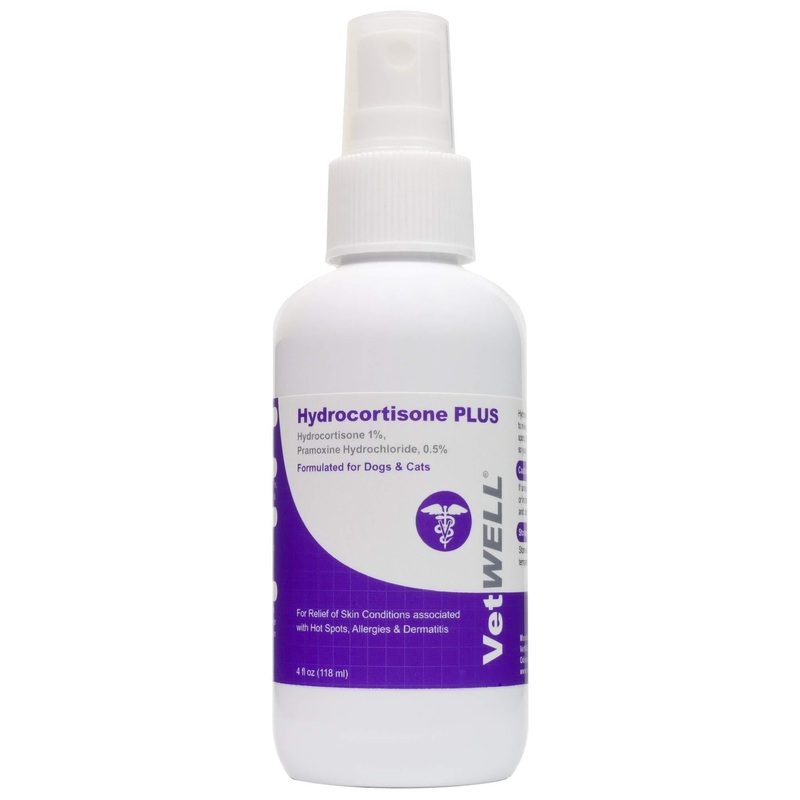 VetWELL Hydrocortisone Spray for Dogs & Cats – Itchy Skin Relief from Hot Spots, Bites, Scrapes, Irritated Skin, & Dermatitis – 4 oz Anti Itch Spray with Pramoxine