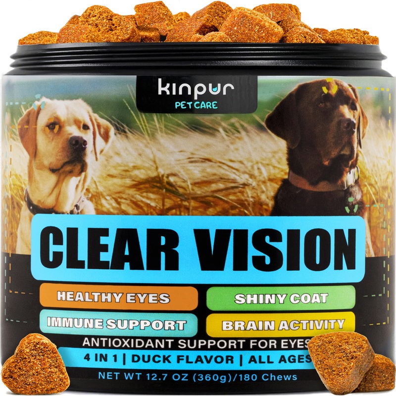 Vision Treats for Dogs – Dog Vision Supplement for Eye Health, Tear Stains, Immune Support – Vitamin , Zin, Carrot, Fish Oil, Lutein – 180 Soft Chews with Duck Flavor – for All Breeds and Ages