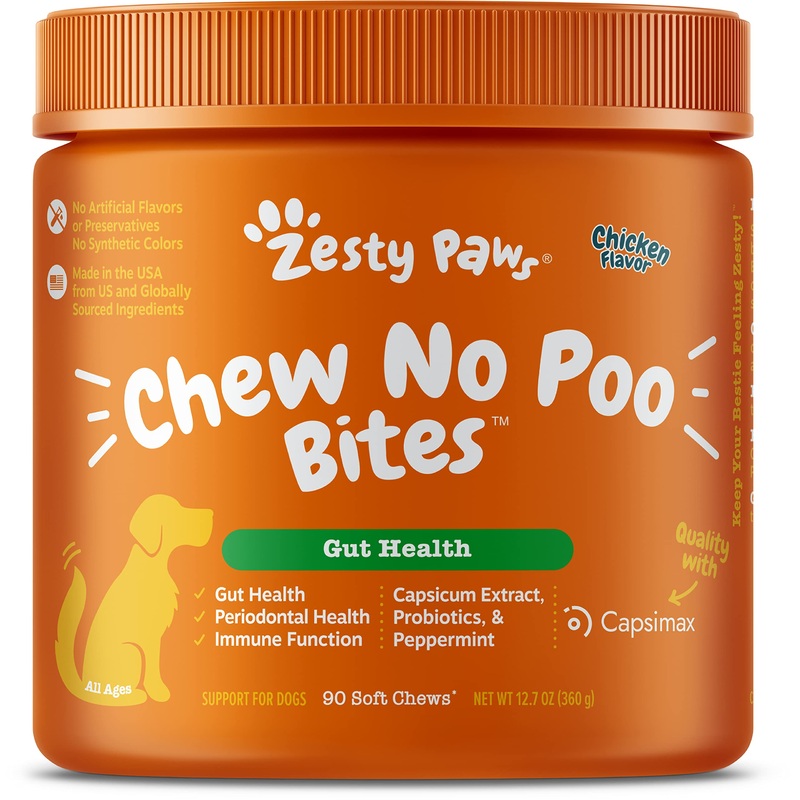 Zesty Paws Chew No Poo Bites – Coprophagia Stool Eating Deterrent for Dogs Deter Stop Dog from Eating Feces Probiotic Digestive Enzymes Breath Freshener – Chicken Flavor, 90 Soft Chews