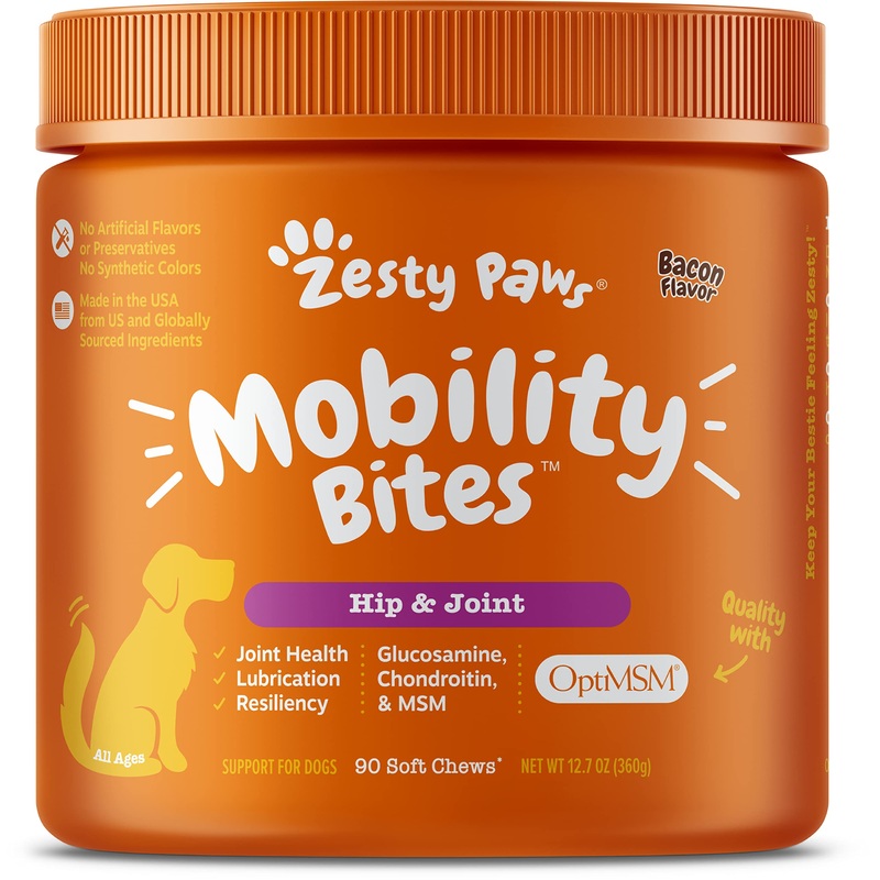 Zesty Paws Glucosamine for Dogs – Hip & Joint Health Soft Chews with Chondroitin & MSM – Functional Dog Supplement for Pet Mobility Support with Kelp + Vitamins C and E for Hips & Joints Bacon 90 Count (Pack of 1)