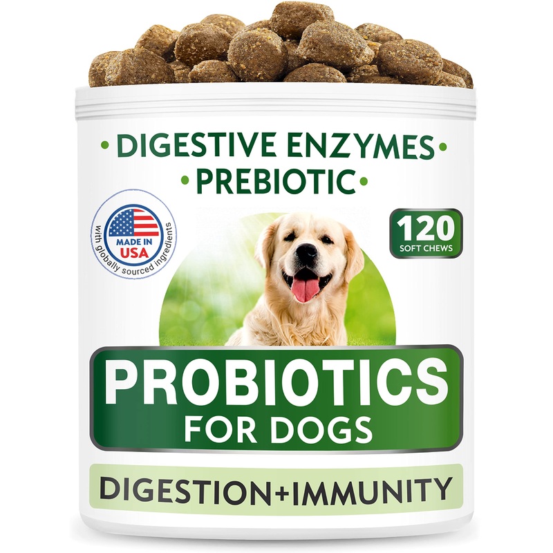 Dog Probiotics Chews – Gas, Diarrhea, Allergy, Constipation, Upset Stomach Relief, with Digestive Enzymes + Prebiotics – Chewable Fiber Supplement – Improve Digestion, Immunity – Made in USA 120 chews