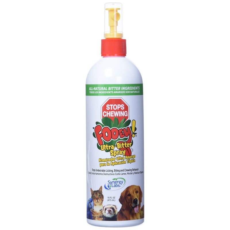 Fooey! Ultra-Bitter Training Aid Spray  Chewing, Biting, Licking Deterrent for Dogs, Cats, Horses, Rabbits, Ferrets, Birds – Safe for Pets Skin  Can Also Protect Garden from Deer and Pests 16 Fl Oz