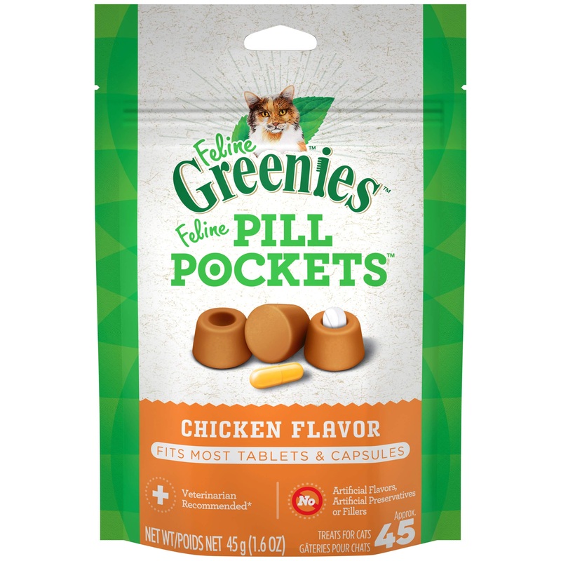Greenies PILL POCKETS for Cats Natural Soft Cat Treats, Chicken Flavor, 1.6 oz. Pack (45 Treats) 45.4 g (Pack of 45)