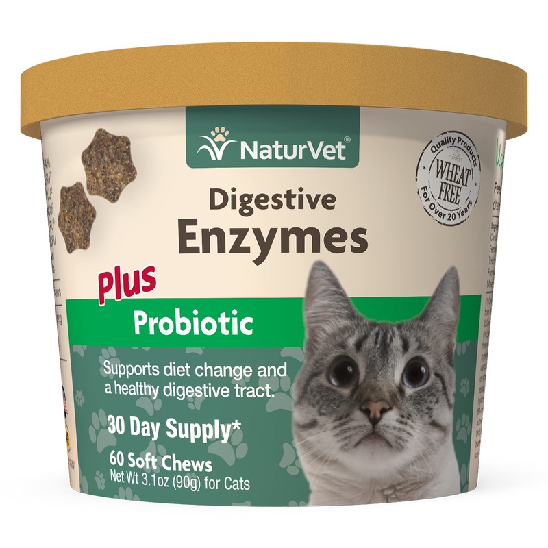 NaturVet  Digestive Enzymes For Cats Plus Probiotics  60 Soft Chews  Helps Support Diet Change & A Healthy Digestive Tract  Aids in the Absorption of Vitamins & Minerals  30 Day Supply 60ct