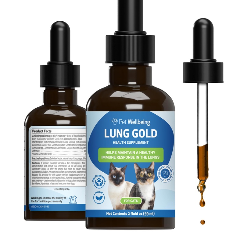 Pet Wellbeing – Lung Gold for Cats – Natural Breathing Support for Felines – 2oz (59ml)